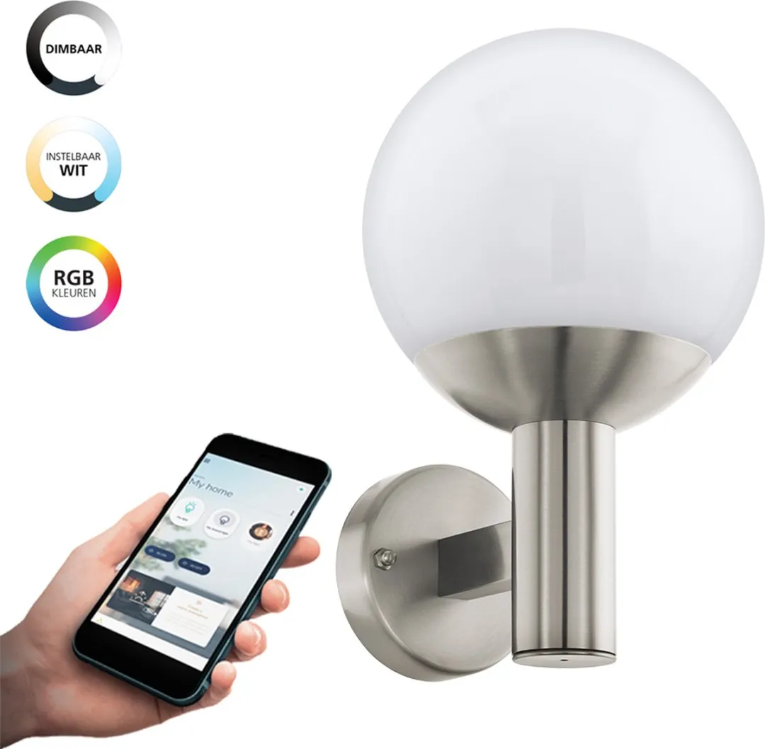 EGLO connect.z Nisia-Z Smart Wandlamp E27 - 31,5cm - Grijs/Wit