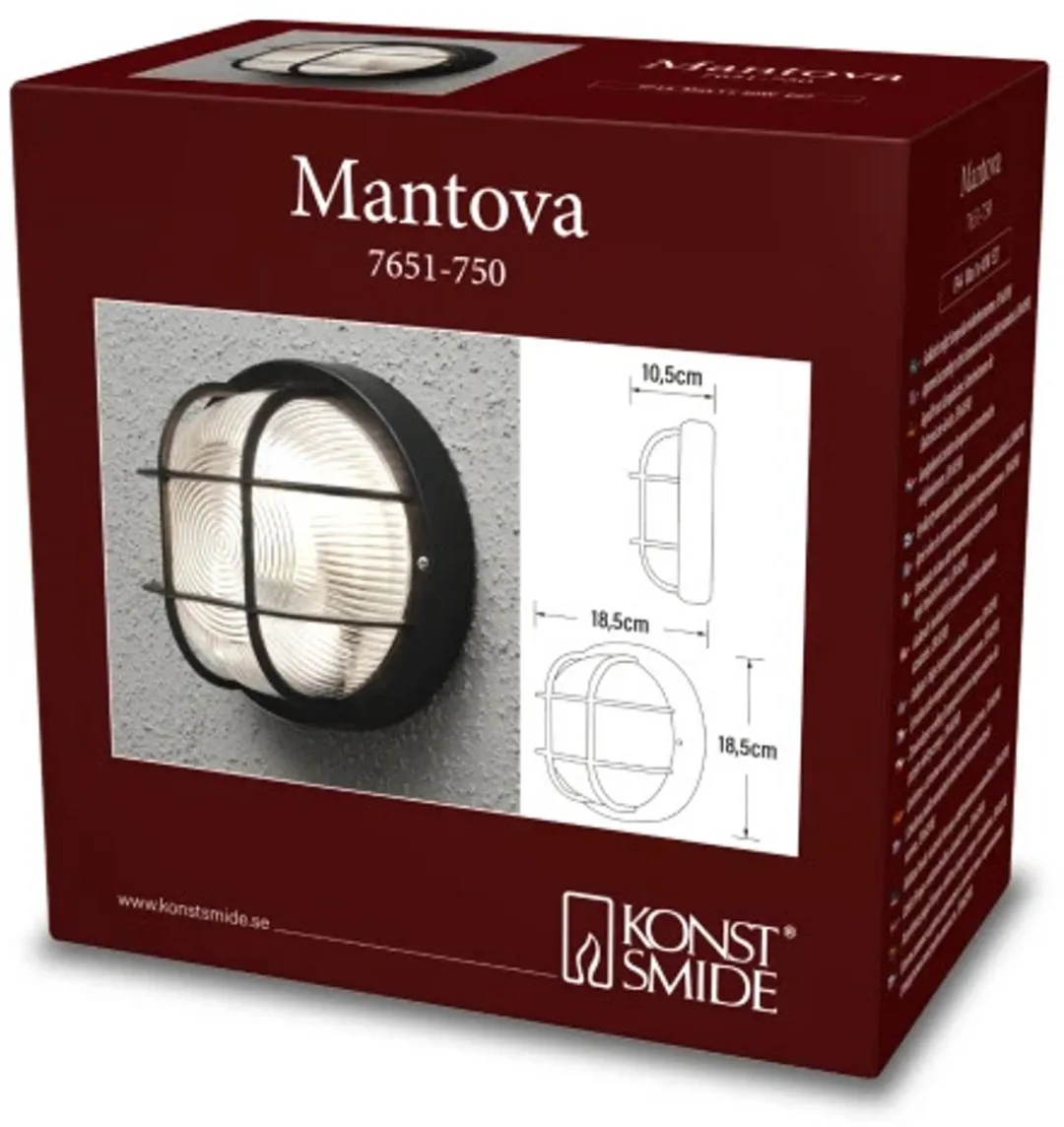 Konstsmide Mantova Wandlamp E27 40W - Zwart