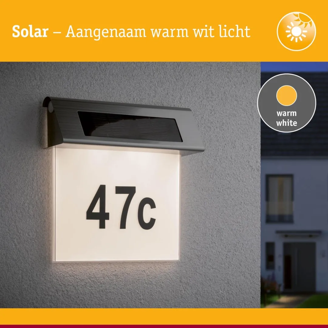 Paulmann Solar LED Huisnummerverlichting Special Line IP44 3000K - Edelstaal/Wit