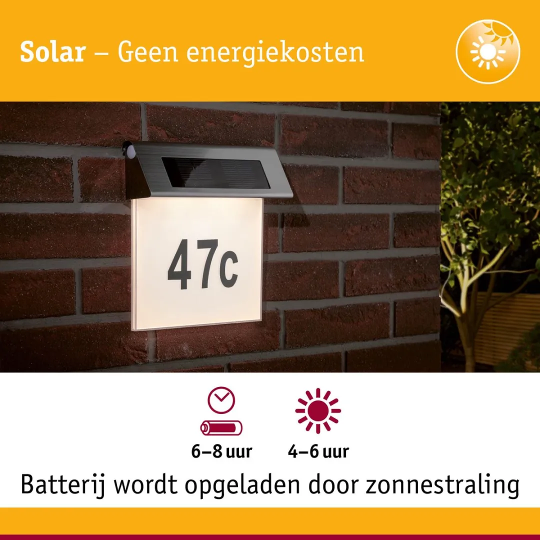 Paulmann Solar LED Huisnummerverlichting Special Line IP44 3000K - Edelstaal/Wit