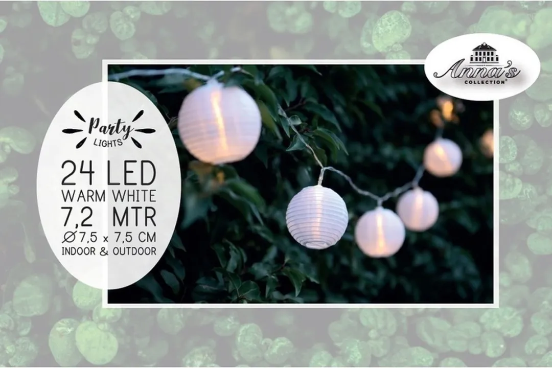 Anna's Collection Zonne-energie Lichtsnoer 250cm - 10 Lampionnen - Warm Wit