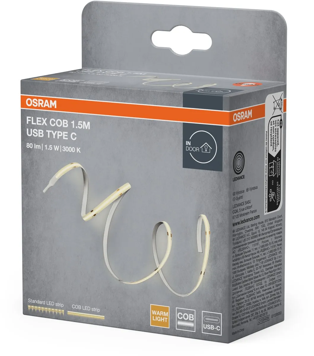 Osram Flex COB USB Type C 1.5m Warmwit 830 - Geel