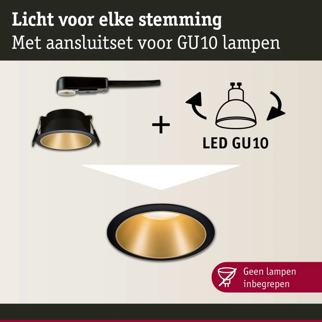 Paulmann Cole Inbouwlamp GU10 10W - Zwart/Goudmat