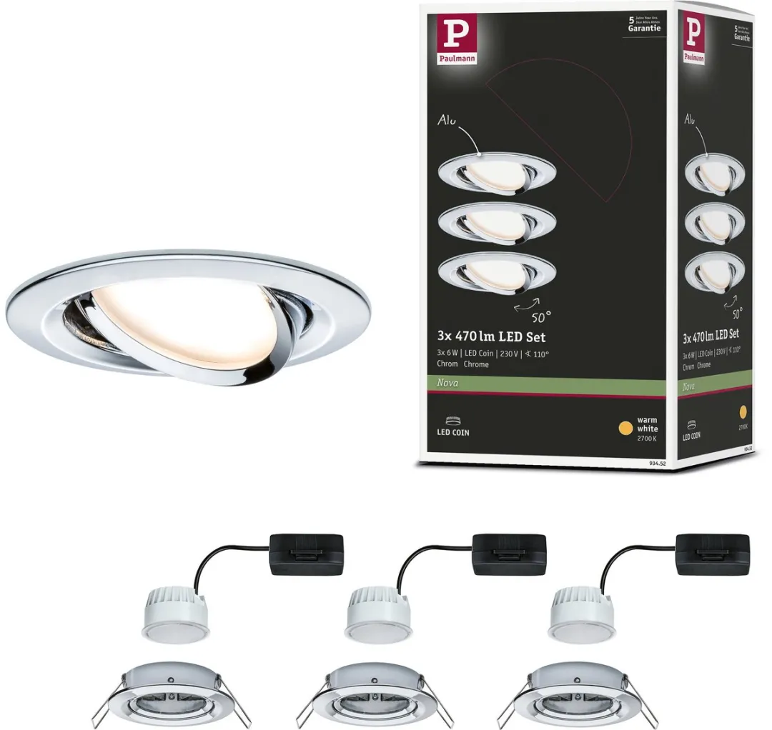 Paulmann Nova Coin LED-inbouwlamp 3x6W 470lm 2700K