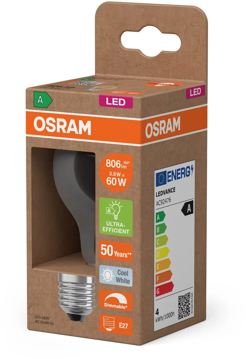 Osram Energy Class LED-lamp E27 3,8W 806lm Koel wit - Helder glas - afbeelding 6 van 6