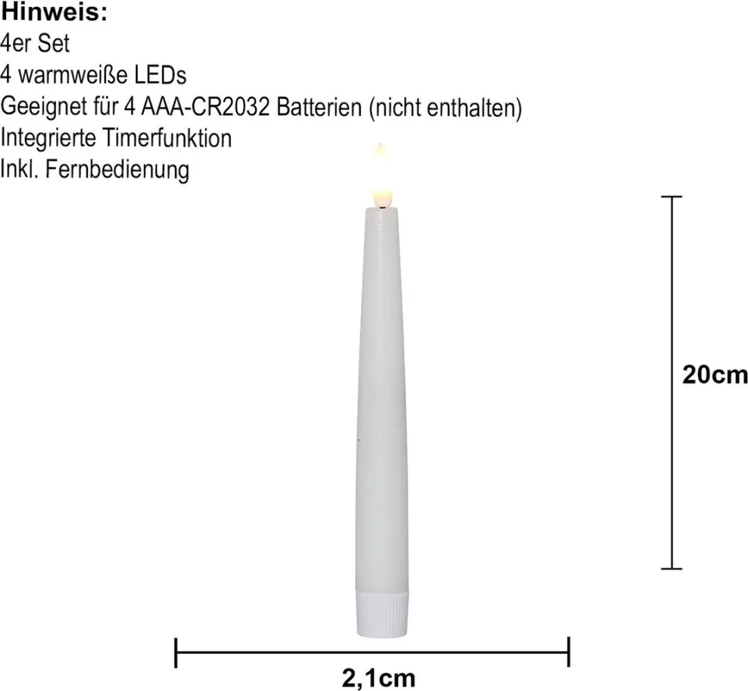 Star Trading Flame Slim LED Kaarsenset 4 Stuks - Wit 20cm