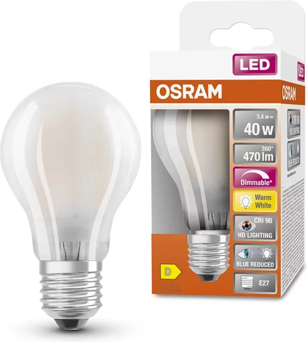 Osram LED-lamp E27 3,4W Warm wit 2700K