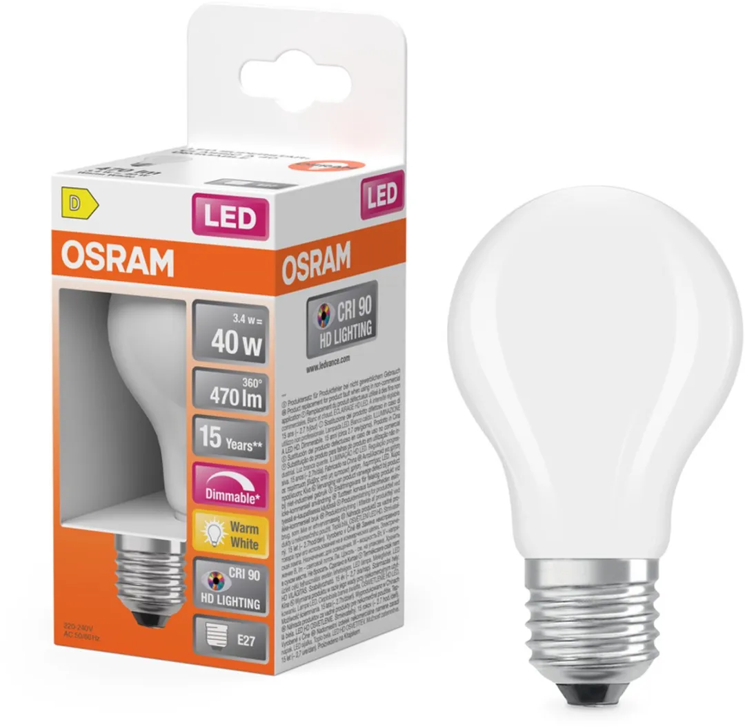 Osram LED-lamp E27 3,4W Warm wit 2700K