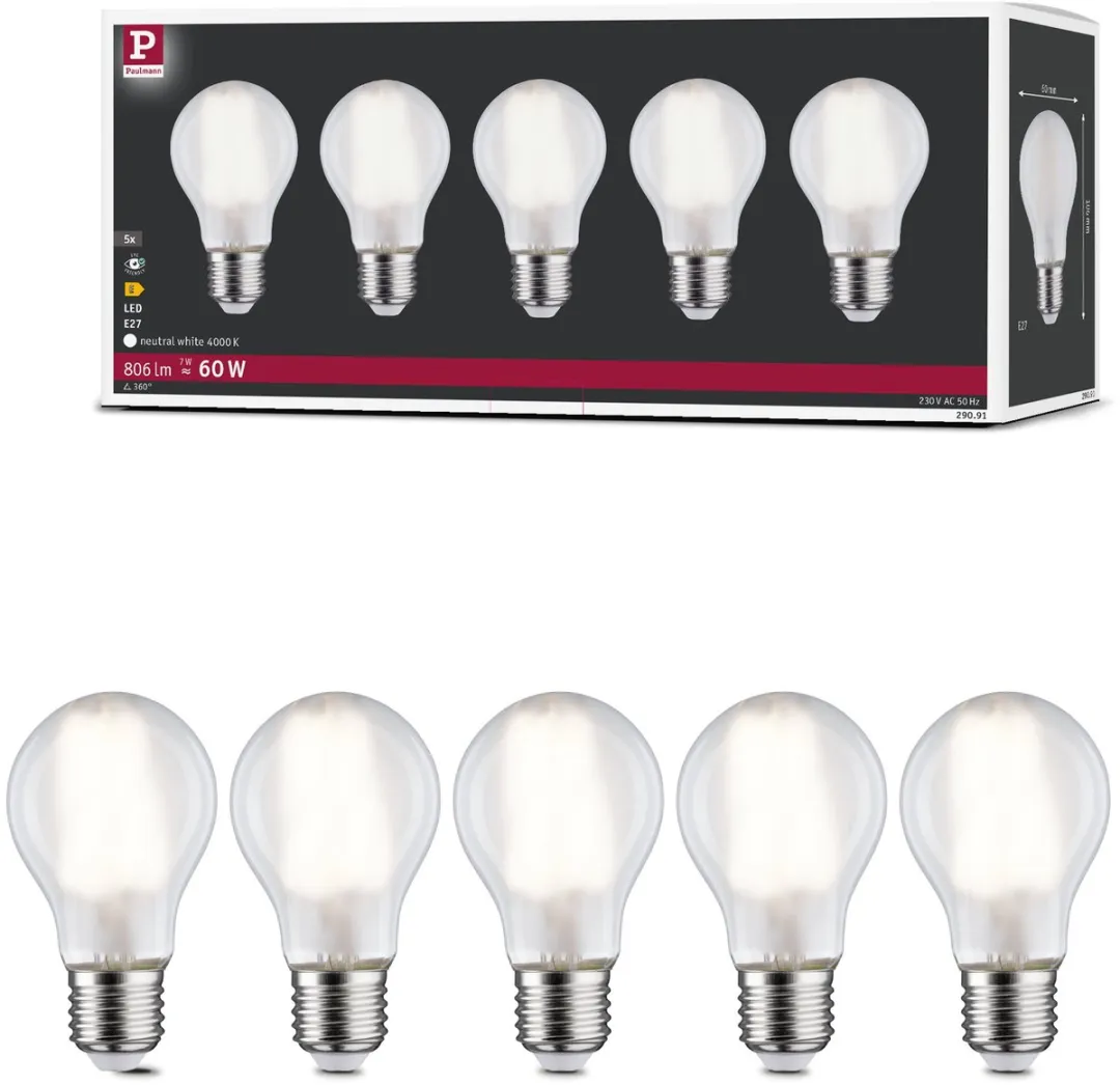 Paulmann Filament LED-gloeilamp E27 5x7W 4000K Mat