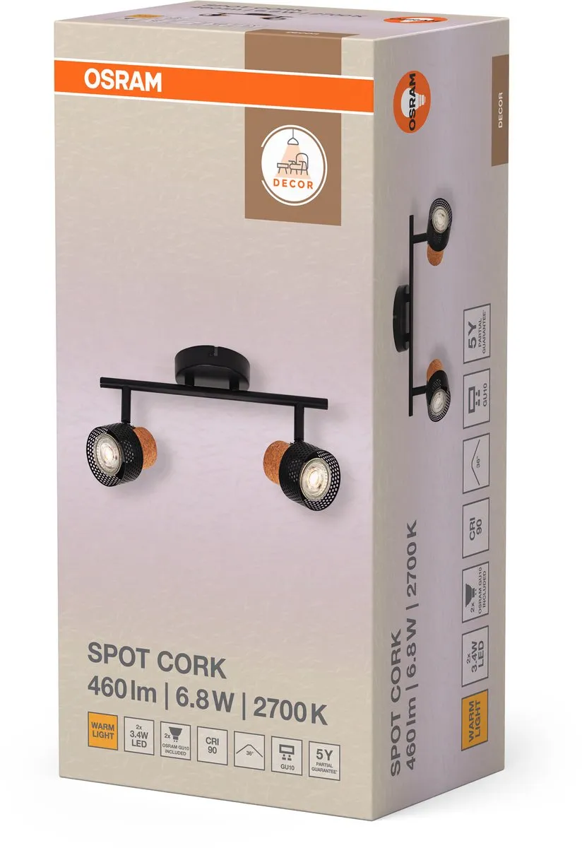 Osram Decor Spot Cork GU10 - 2x3,4W 460lm Warm Wit - Zwart