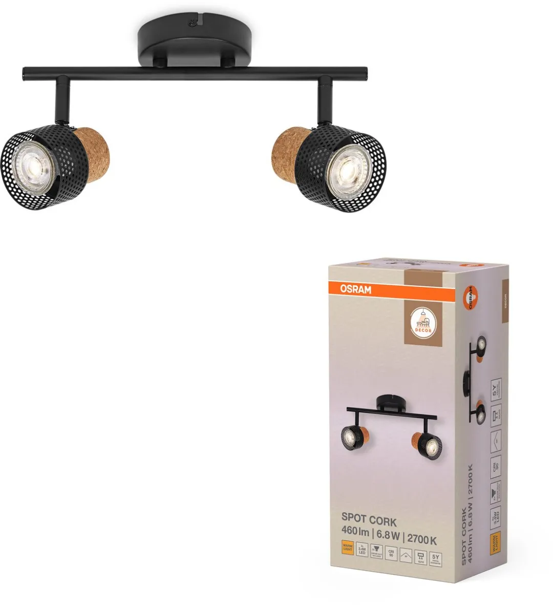 Osram Decor Spot Cork GU10 - 2x3,4W 460lm Warm Wit - Zwart