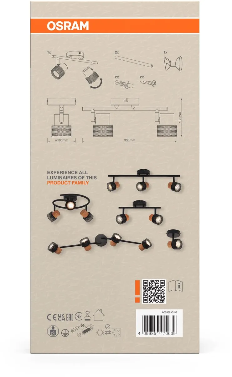 Osram Decor Spot Cork GU10 - 2x3,4W 460lm Warm Wit - Zwart - afbeelding 6 van 6