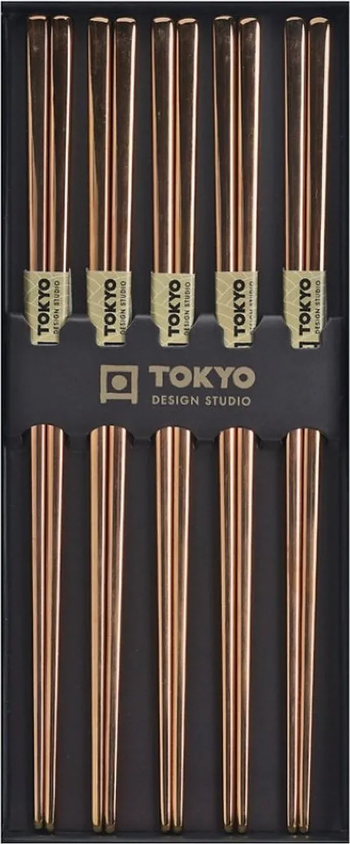 Tokyo Design Studio – Chopstick Set - Eetstokjes Met Giftbox – RVS – Rose goud – 5 stuks