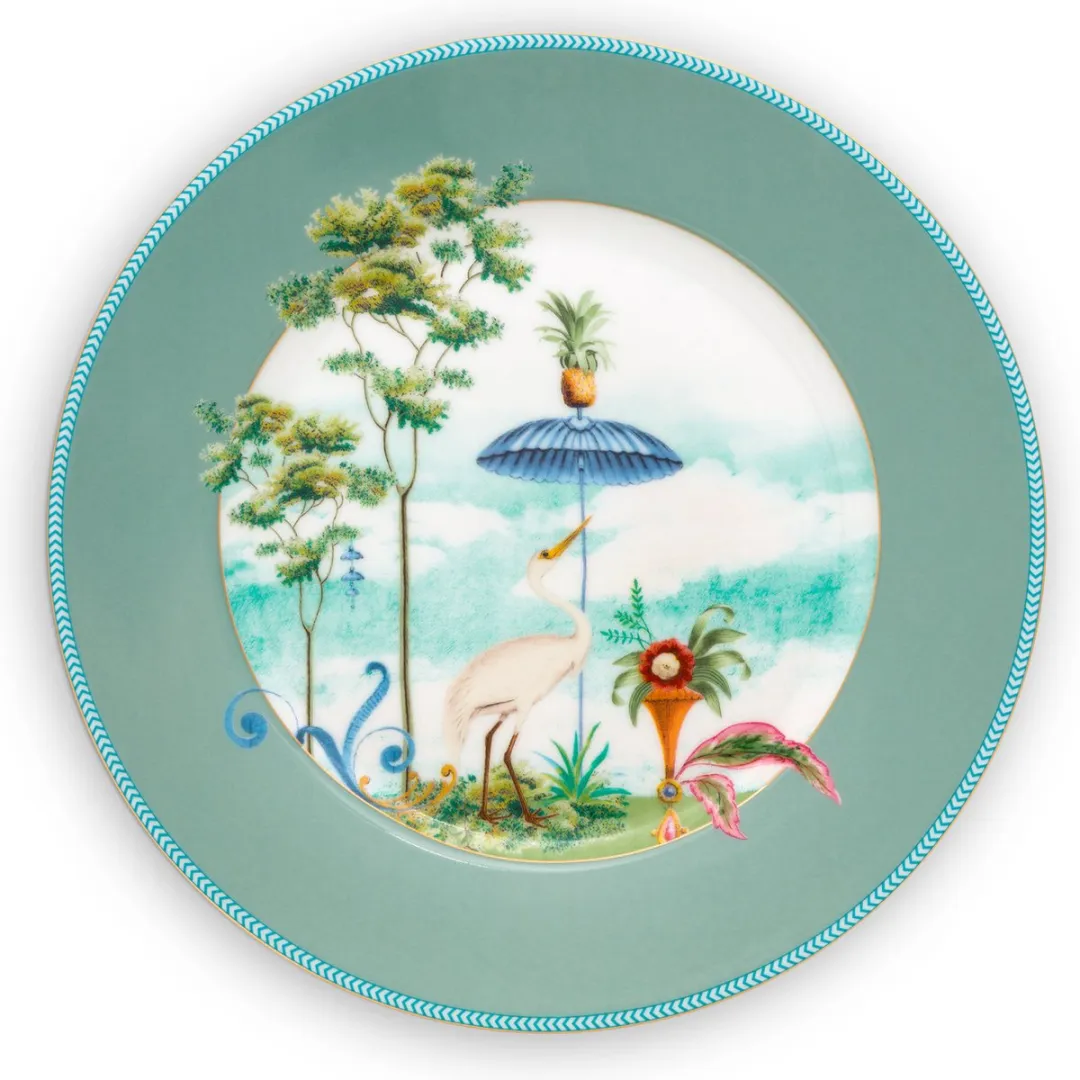 Pip Studio Jolie set van vier ontbijtborden - Groen - Tropische illustratie van Palmen en witte Heron