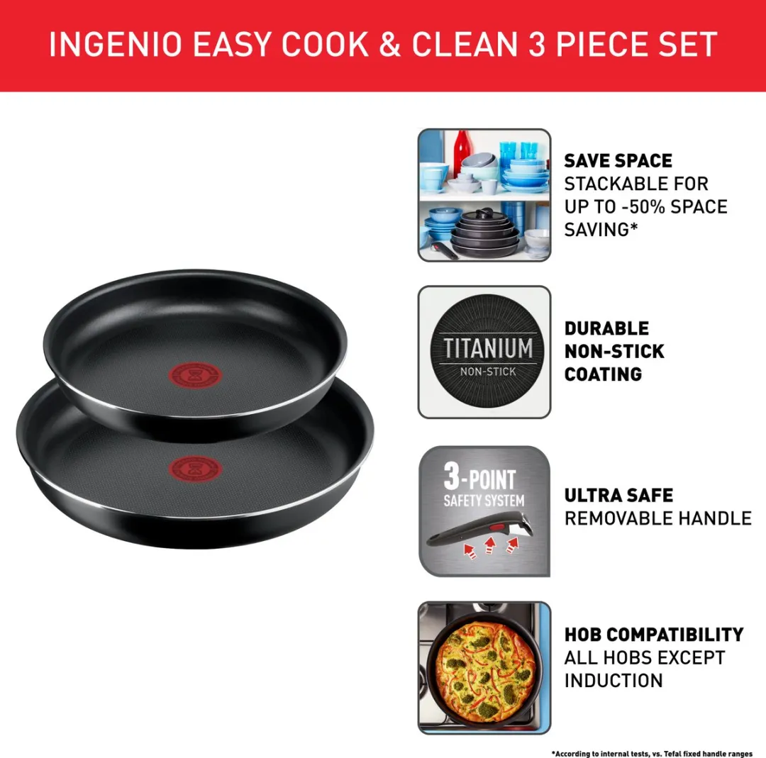 Tefal Ingenio Easy Cook & Clean Pannenset 3-delig L1549013 - Zwart