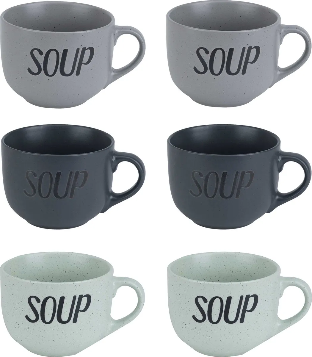Cosy&Trendy Soepkommen Set 6 Stuks - 510ml - Keramiek - Mix Kleuren