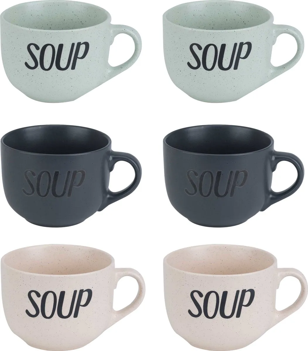 Cosy&Trendy Soepkommen Set 6 Stuks - 510ml - Keramiek - Mix Kleuren