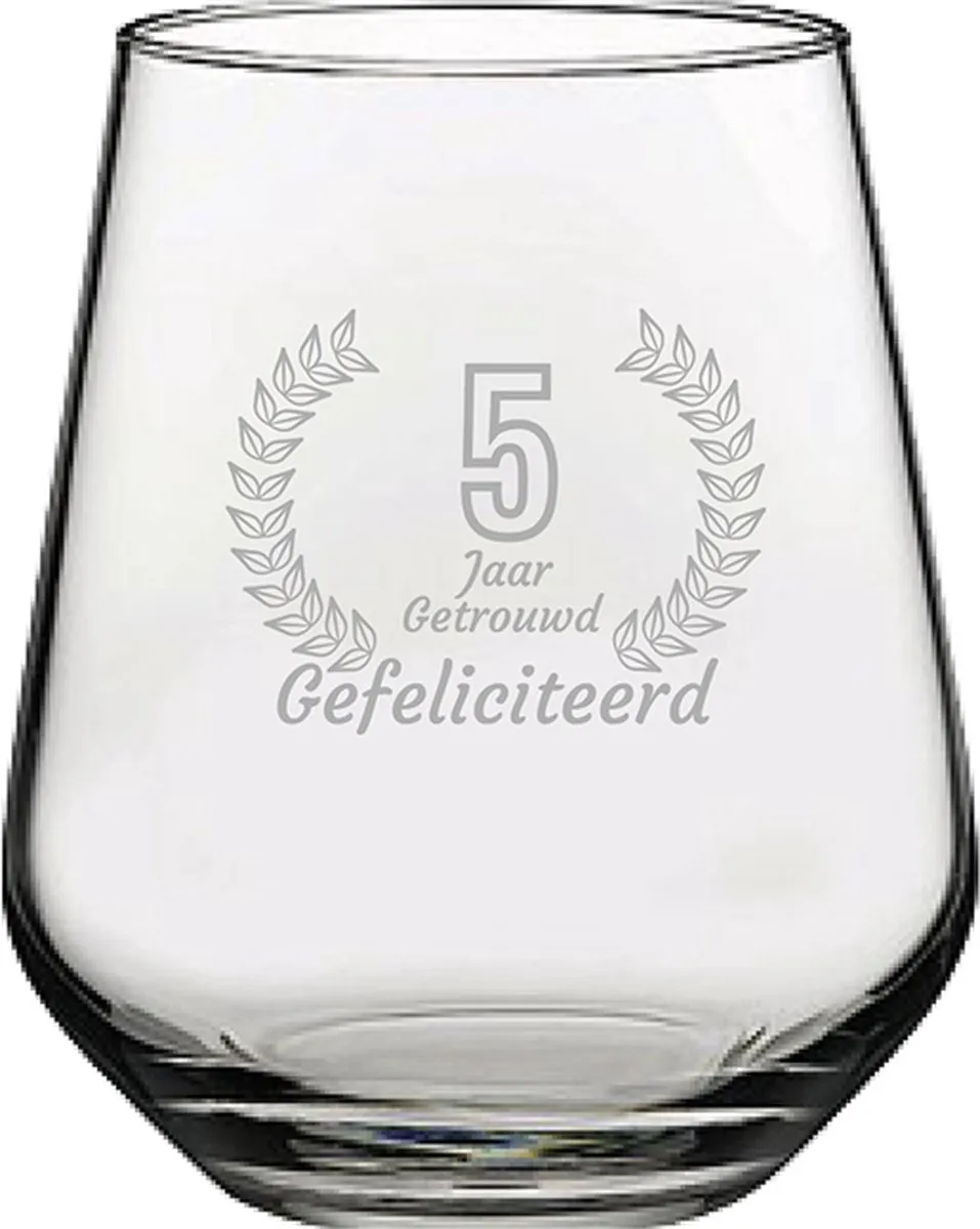 Pasabahce Gegraveerd Drinkglas 42,5cl Gefeliciteerd 5 Jaar Getrouwd