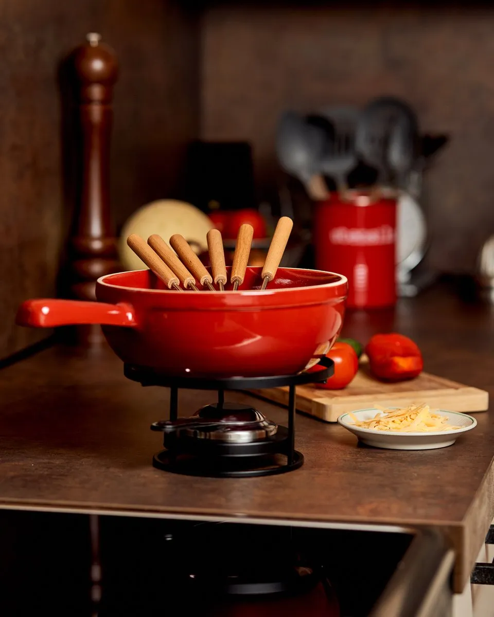 Emile Henry Fondue Set Met 6 Fonduevorken - Fonduepan