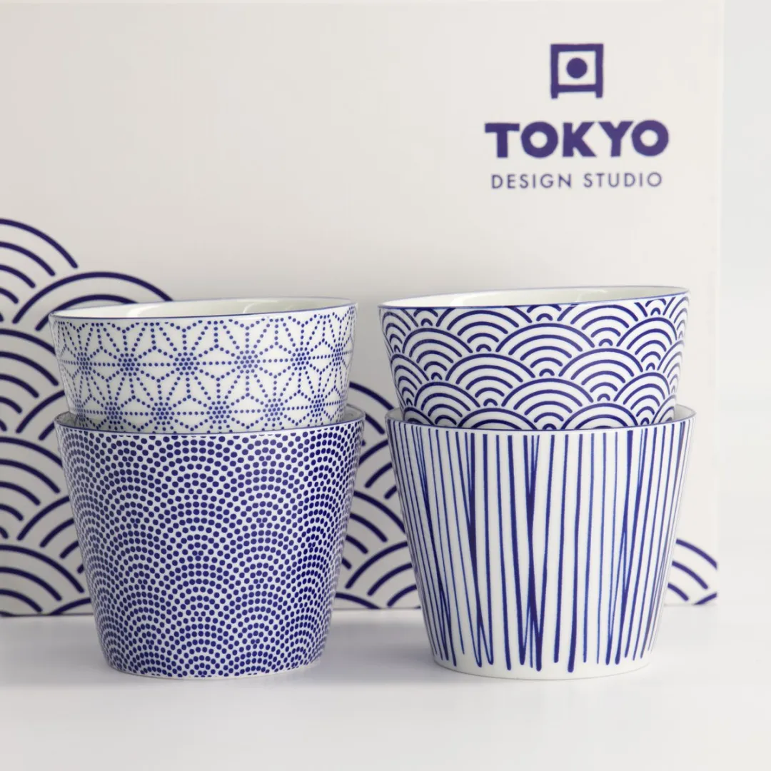 Tokyo Design Studio Nippon Blue Koffiekopjes 180ml - 4 Stuks