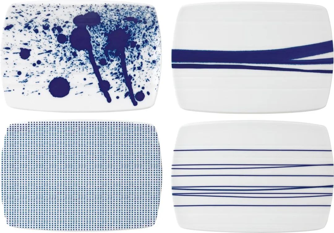 Royal Doulton Pacific - Kaasplankje / Borrelplankje / Tapasplankje - Porselein - Wit / Blauw - 20 cm - 4 Stuks