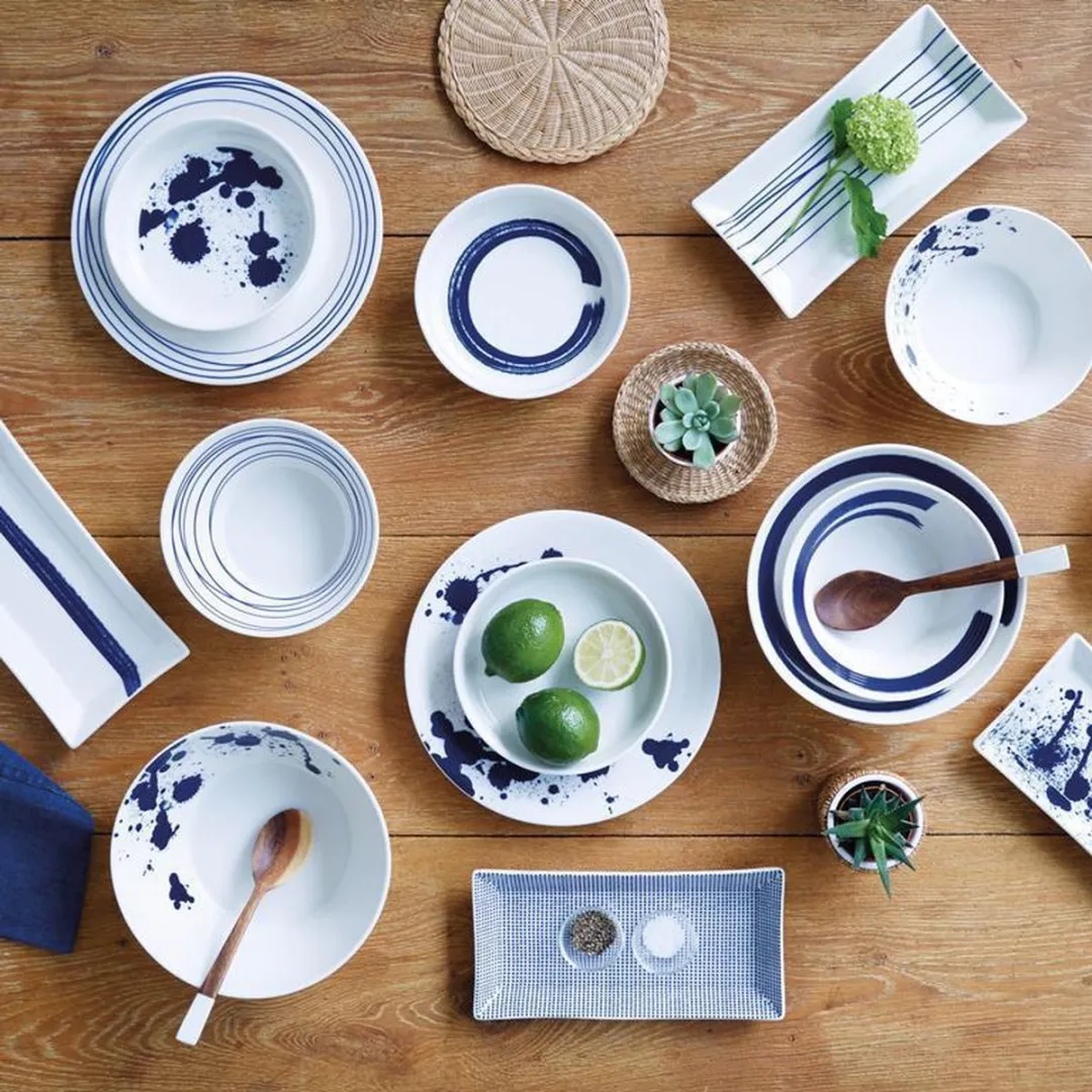 Royal Doulton Pacific - Kaasplankje / Borrelplankje / Tapasplankje - Porselein - Wit / Blauw - 20 cm - 4 Stuks