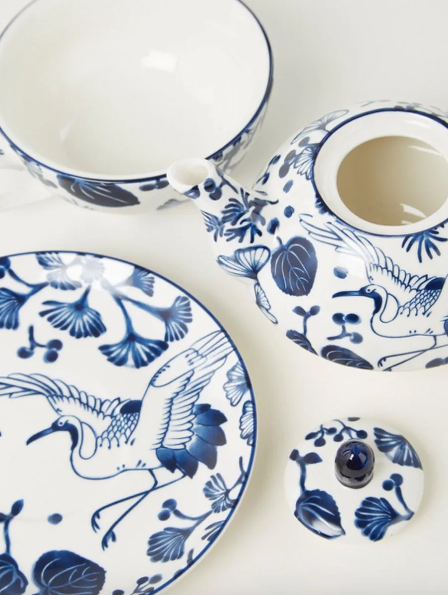 Tokyo Design Studio Flora Japonica Theeset 4-delig - 0.6L - Wit/Donkerblauw