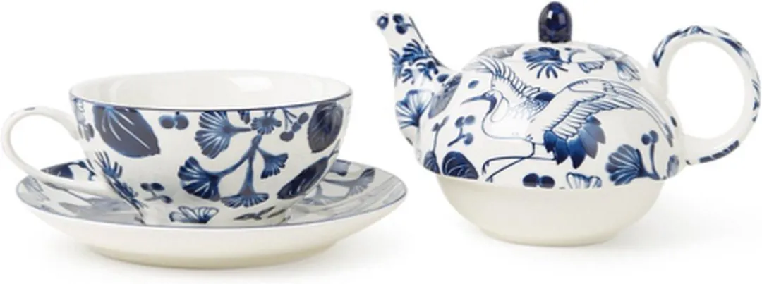 Tokyo Design Studio Flora Japonica Theeset 4-delig - 0.6L - Wit/Donkerblauw