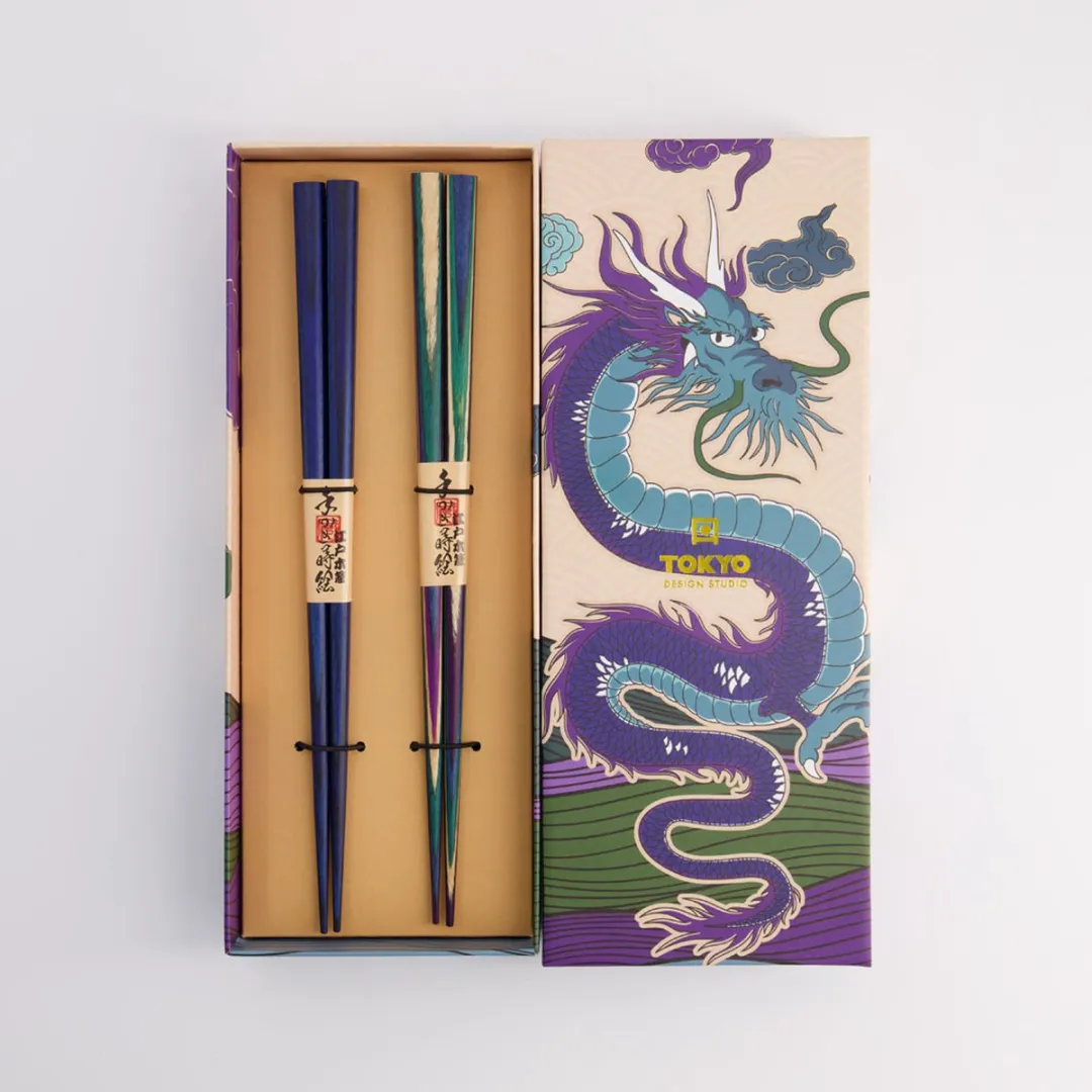 Tokyo Design Studio Eetstokjes Draak - 2 Paar - Blauw/Paars/Groen
