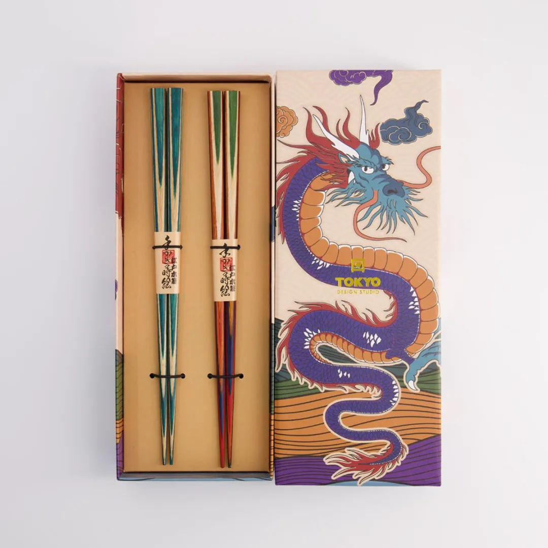 Tokyo Design Studio Eetstokjes Draak - 2 Paar - Blauw/Paars/Groen