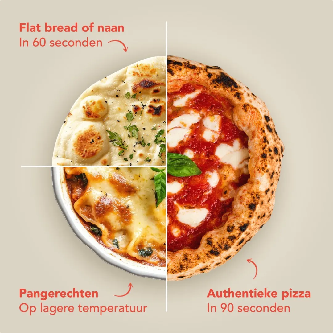 KitchenBrothers Pizzaoven Gas PFAS- & BPA-vrij KB1004106 - 2 Branders - Zwart/Grijs