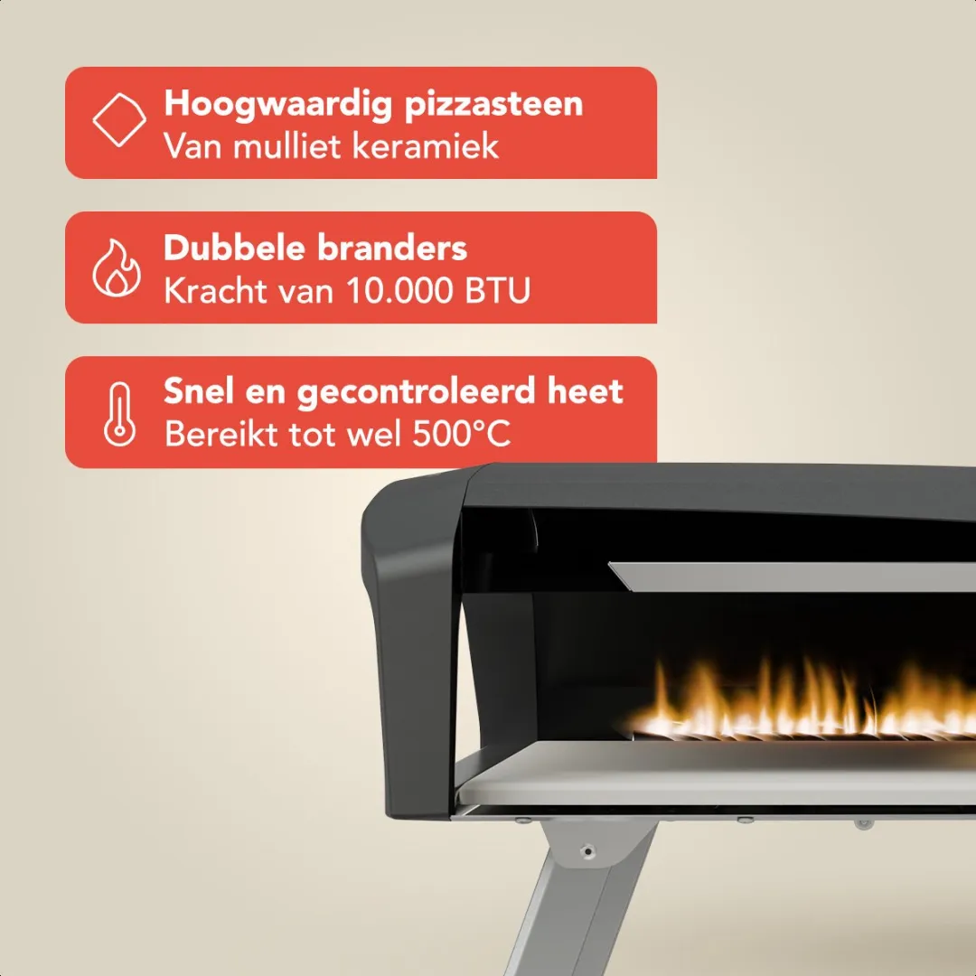 KitchenBrothers Pizzaoven Gas PFAS- & BPA-vrij KB1004106 - 2 Branders - Zwart/Grijs
