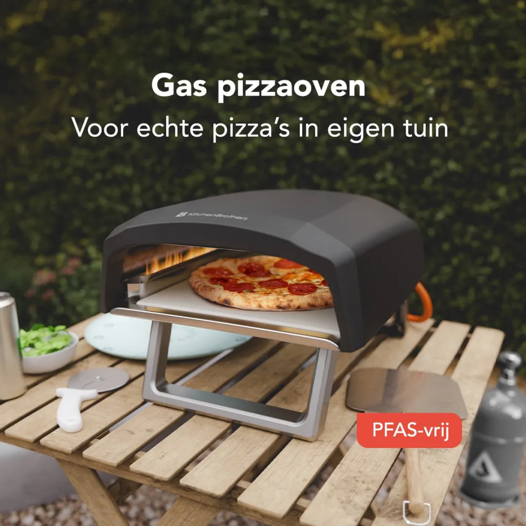 KitchenBrothers Pizzaoven Gas PFAS- & BPA-vrij KB1004106 - 2 Branders - Zwart/Grijs