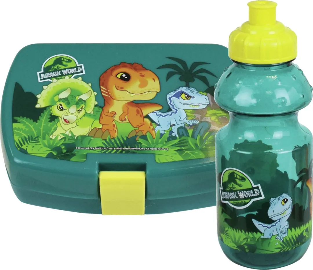 2x Kinder lunch set Jurrasic Park Dinosaurus van kunststof
