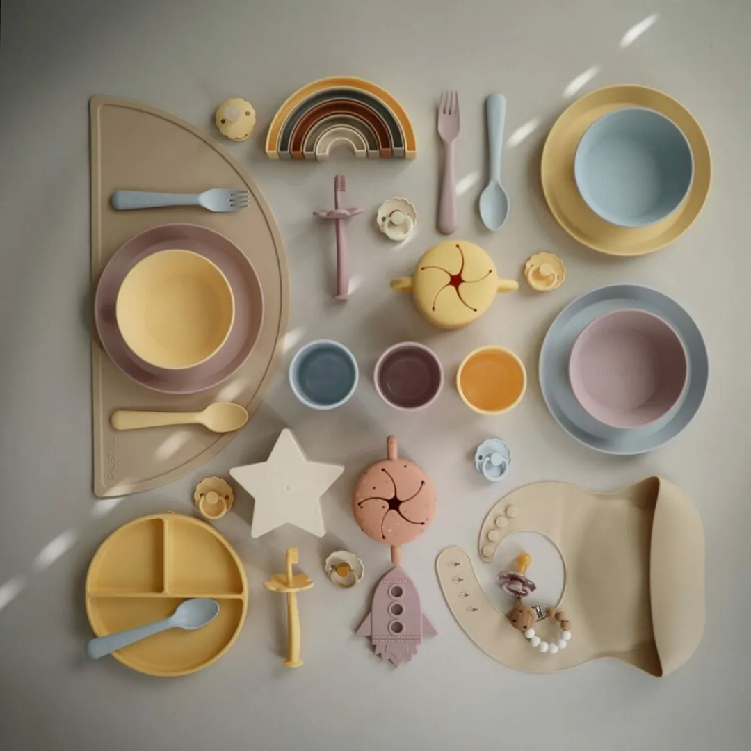 Mushie ronde kommen set van 2 - Powder blue