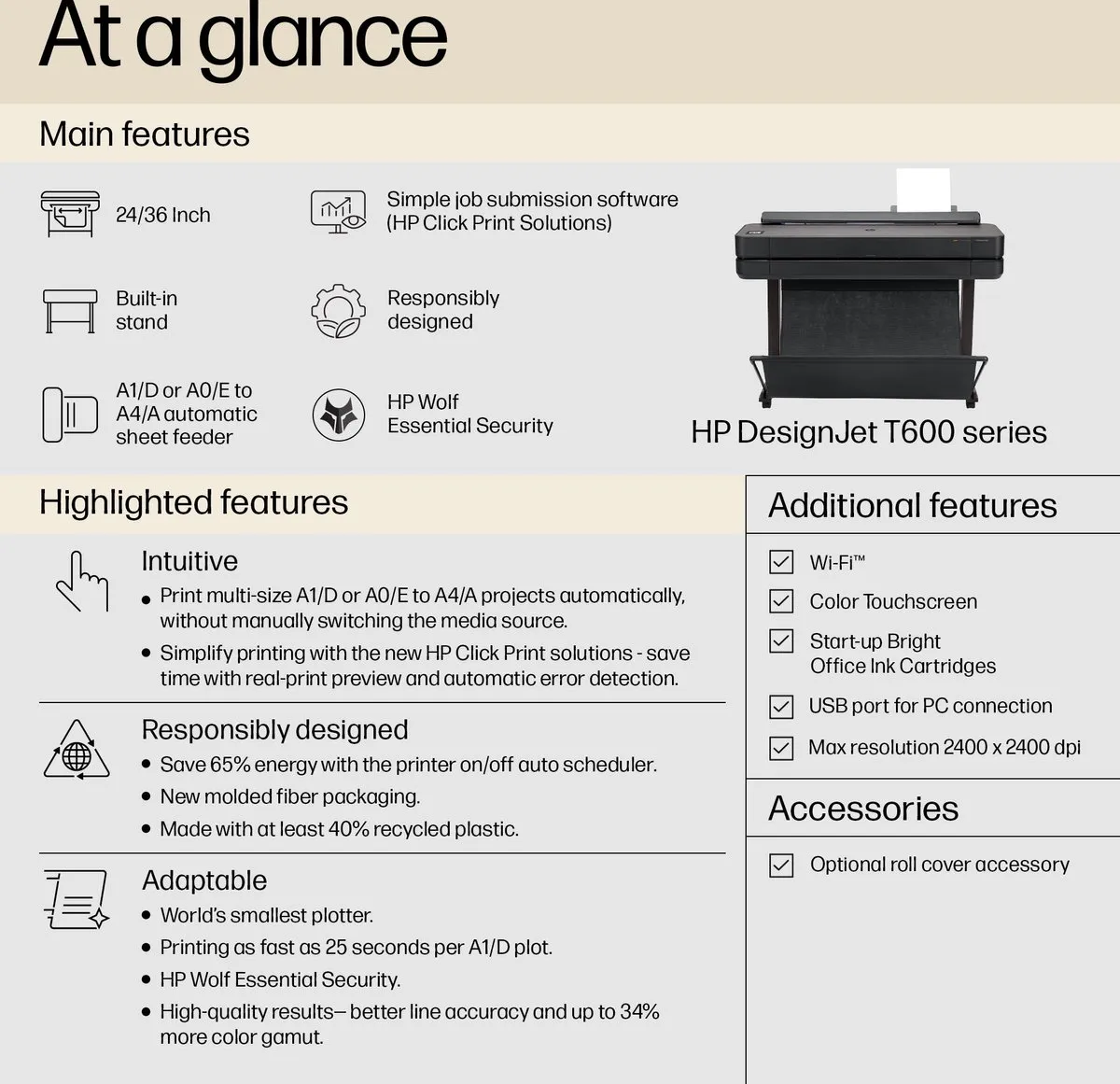 HP Designjet T650 36 inch Printer 5HB10D#B19 - Zwart