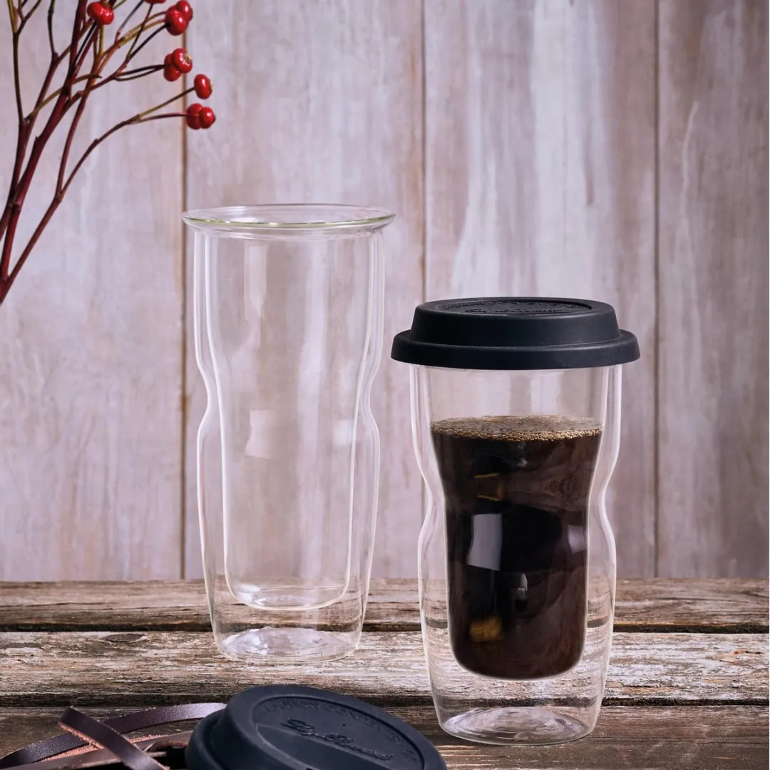 Luigi Bormioli Takeaway Koffiekop 46cl - Dubbelwandig Thermisch Glas - Siliconen Deksel - 1 stuk