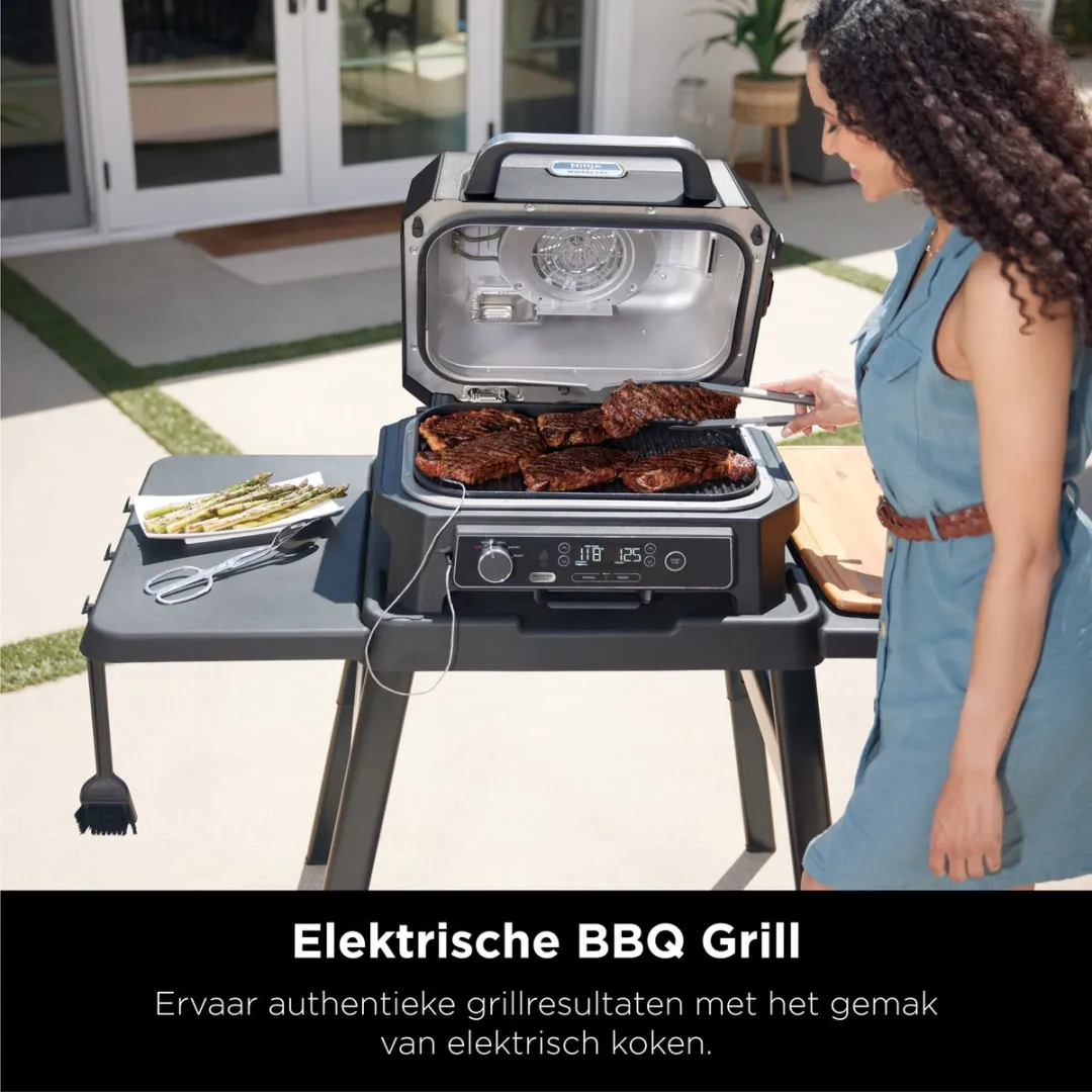 Ninja Woodfire Pro XL - 4-in-1 Elektrische Smart BBQ Grill en Smoker - Inclusief Digitale Braadthermometer - OG850EU