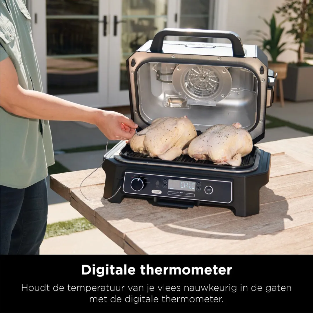 Ninja Woodfire Pro XL - 4-in-1 Elektrische Smart BBQ Grill en Smoker - Inclusief Digitale Braadthermometer - OG850EU