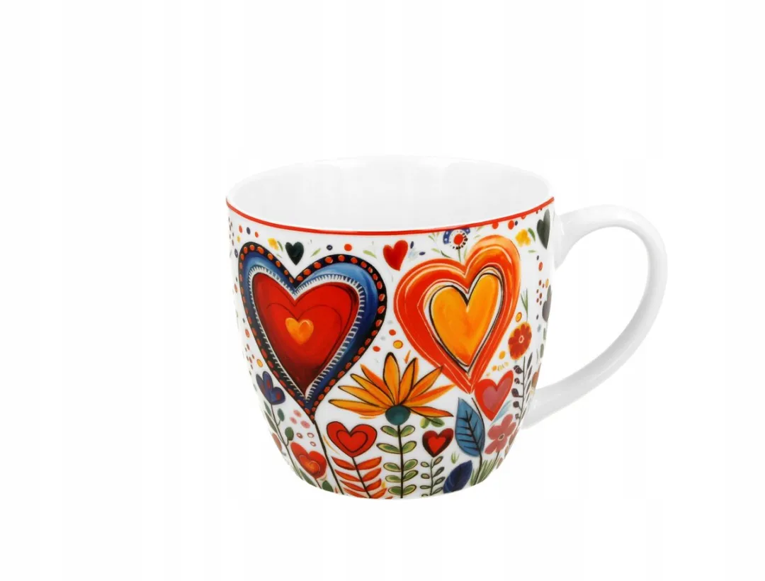 Cosy&Trendy Kop 460ml "Kleurrijke Harten 2" Porselein - Wit
