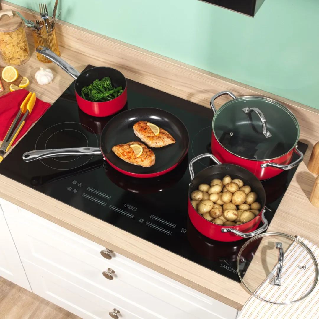 Russell Hobbs Riviera 4-delige Pannenset - Keramische Antiaanbaklaag - Rood