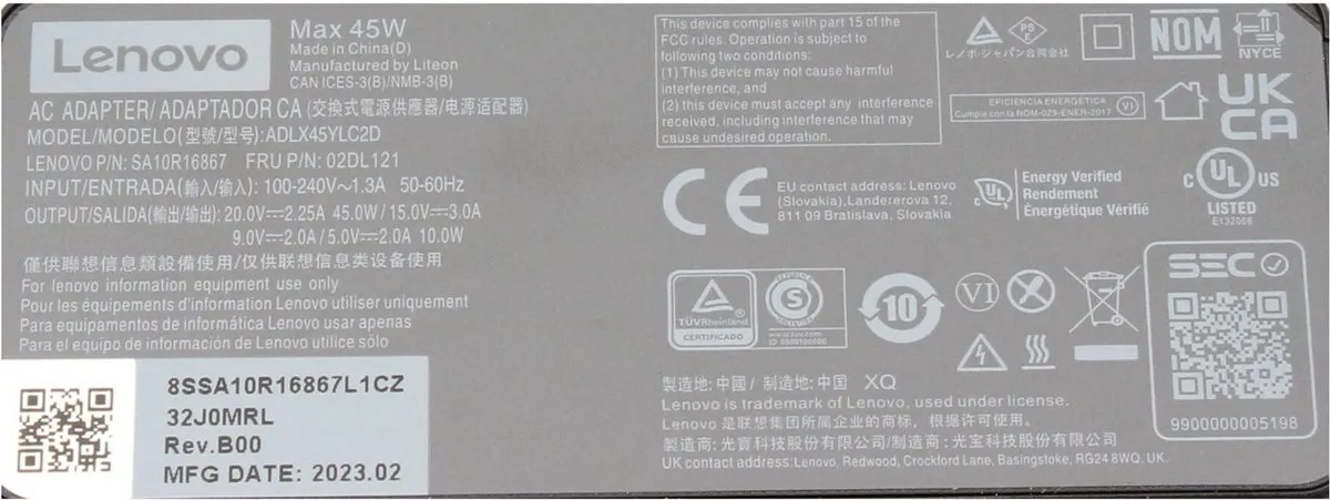 Lenovo SA10E75843 USB-C Oplader 45W - Zwart