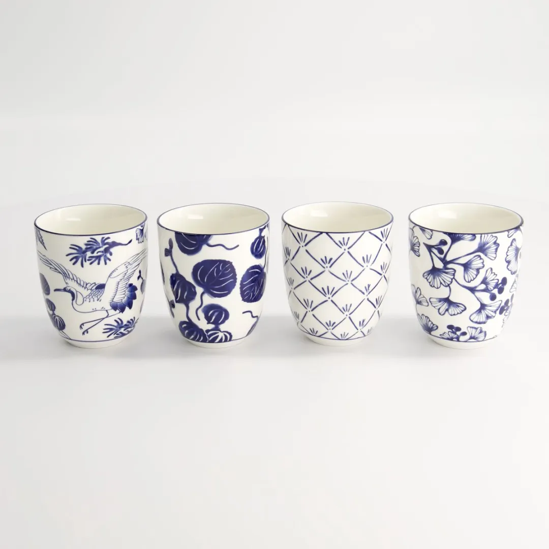 Tokyo Design Studio Flora Japonica Espressokopjes 170ml - Blauw/Wit - 4 Stuks