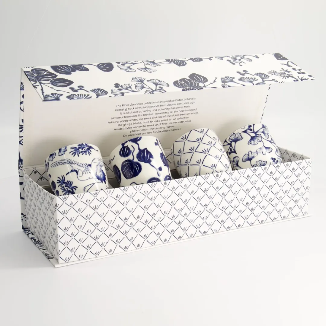 Tokyo Design Studio Flora Japonica Espressokopjes 170ml - Blauw/Wit - 4 Stuks