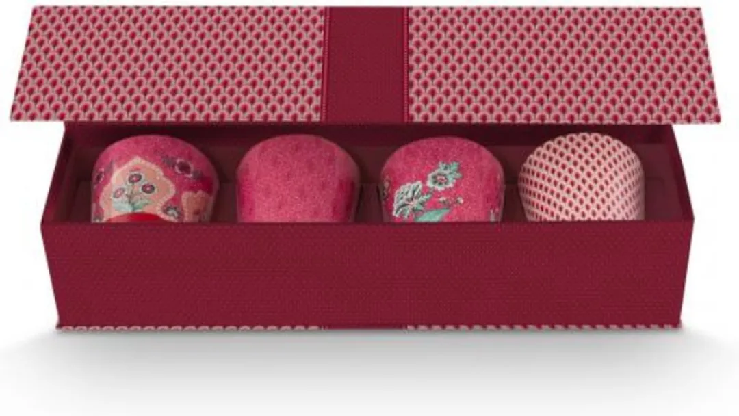 Pip Studio Oriental Flower Festival Mokkenset 230ml - 4 Stuks - Dark Pink