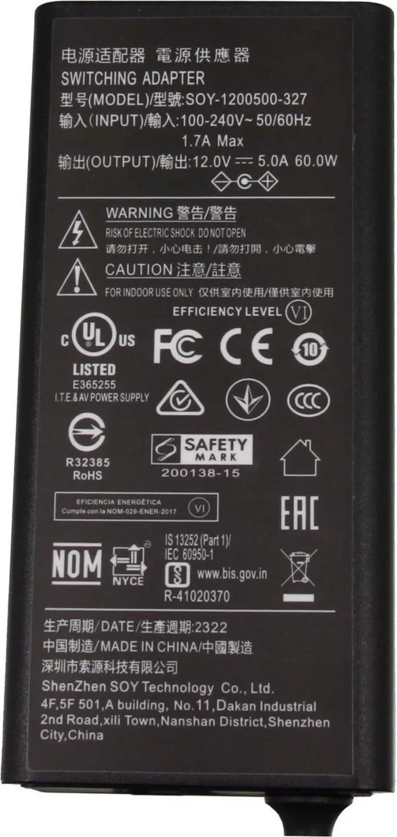Acer 25.TM7M9.001 Oplader 60W - Zwart