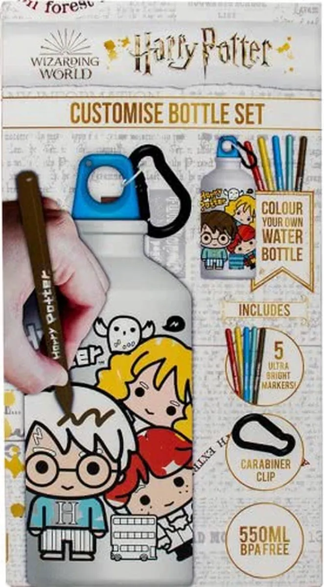 Harry Potter Alu Drinkfles Inkleurbare Fles - Personaliseer je eigen drinkfles - 450 ml BPA Vrij