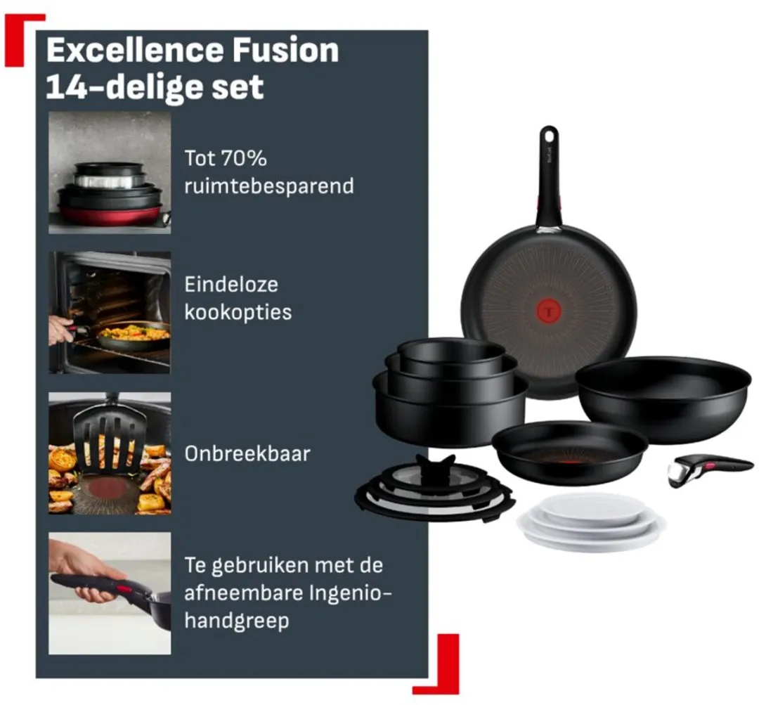 Tefal Ingenio Excellence Fusion Pannenset 14-delig - Zwart