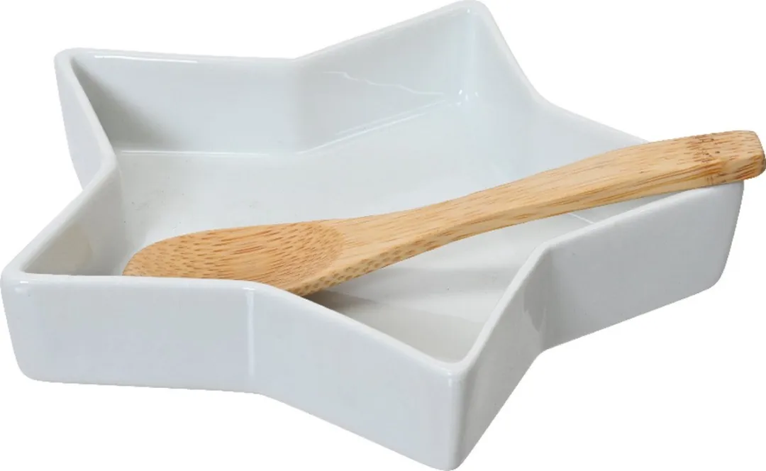 Decoris Tapasset Wit Porselein - 2 Stuks met Bamboelepels