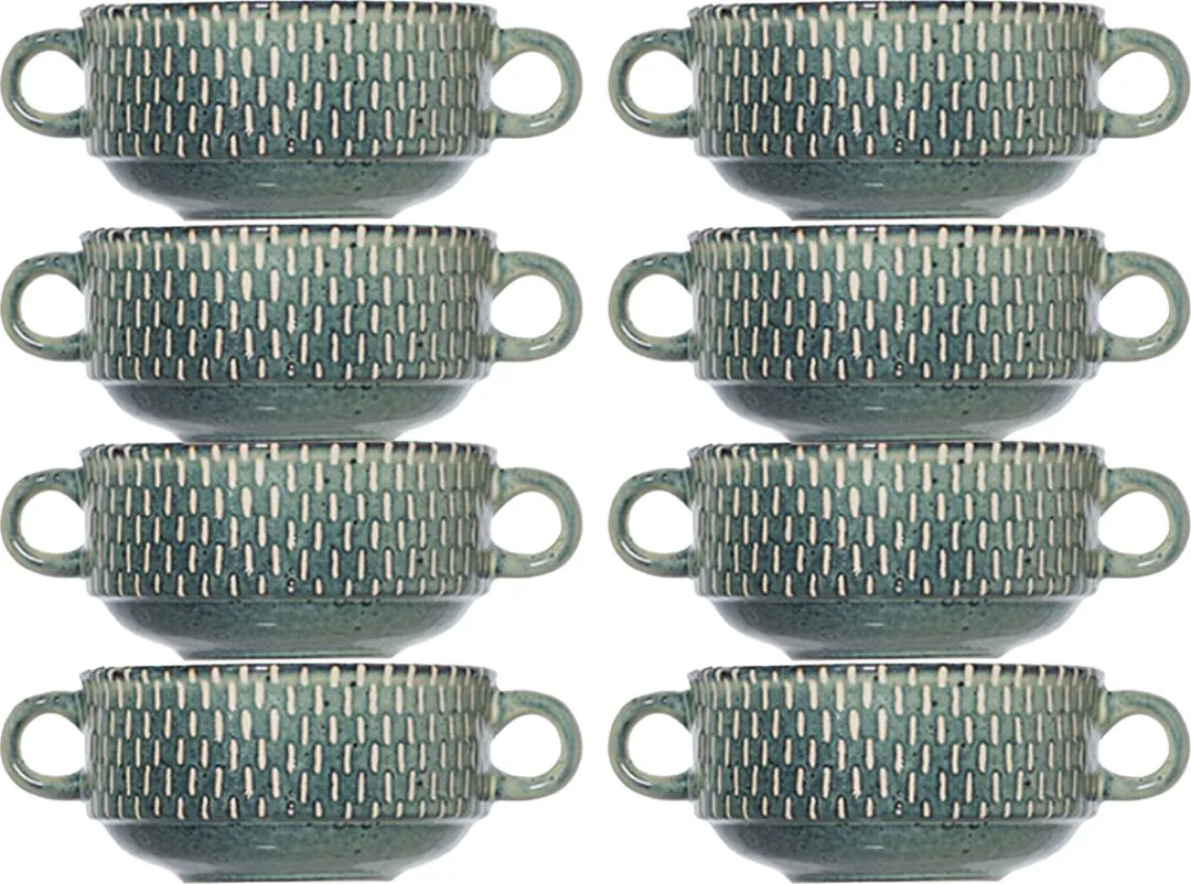 Cosy&Trendy Kommetjes 8 Stuks - Keramiek D11x6cm Groen Print
